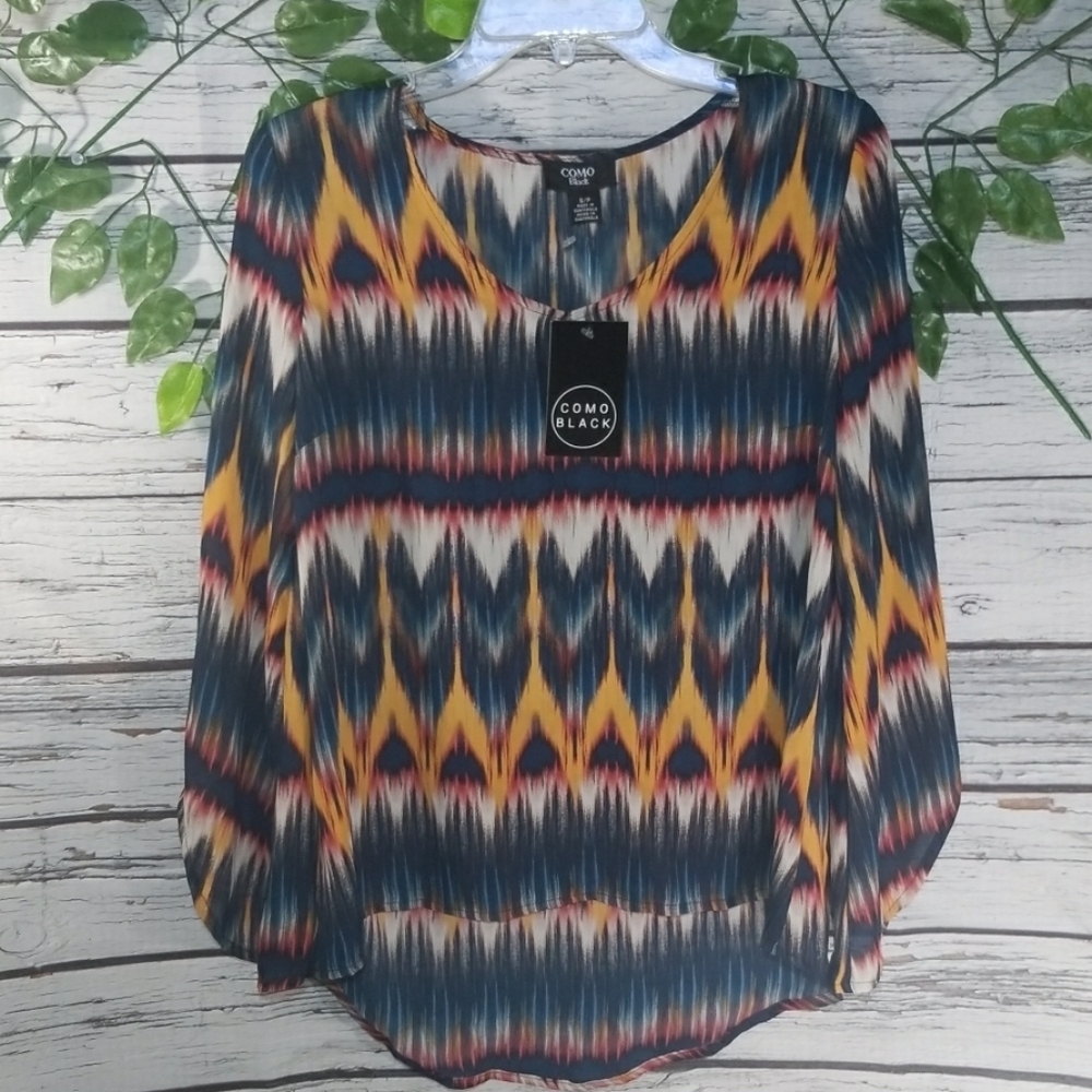 NWT Como Black flowy boho Bohemian blouse top Sm